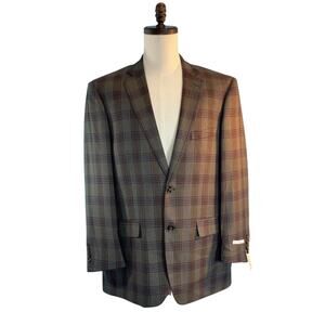 NWT Perry Ellis Sport Coat Blazer Modern Fit 2 Button Lined Plaid RTL $250 44R